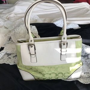 Coach green & ivory medium bag